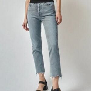 AGOLDE Blue Riley Cropped Straight Leg Raw Hem Jeans Sz 26